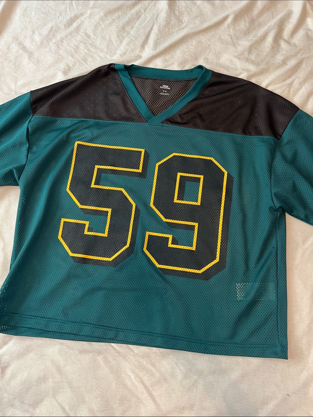 Urban Outfitters Teal and Black Mesh Jersey with Yellow Accents